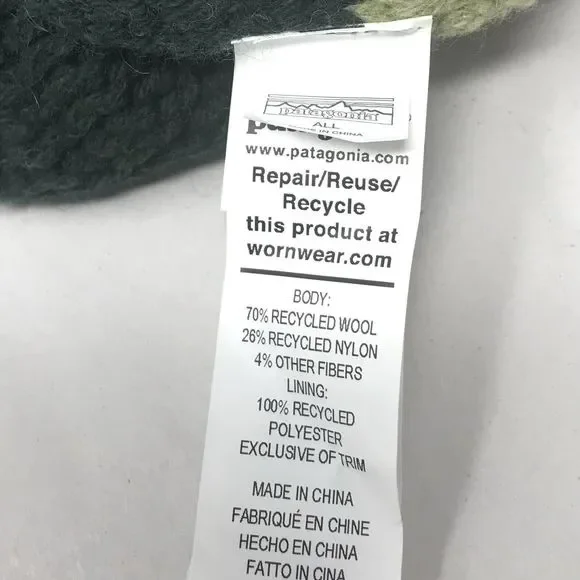 Patagonia Snowbelle Beanie Winter Hat Adult One Size Nordic Knit Northern Green - Picture 5 of 8